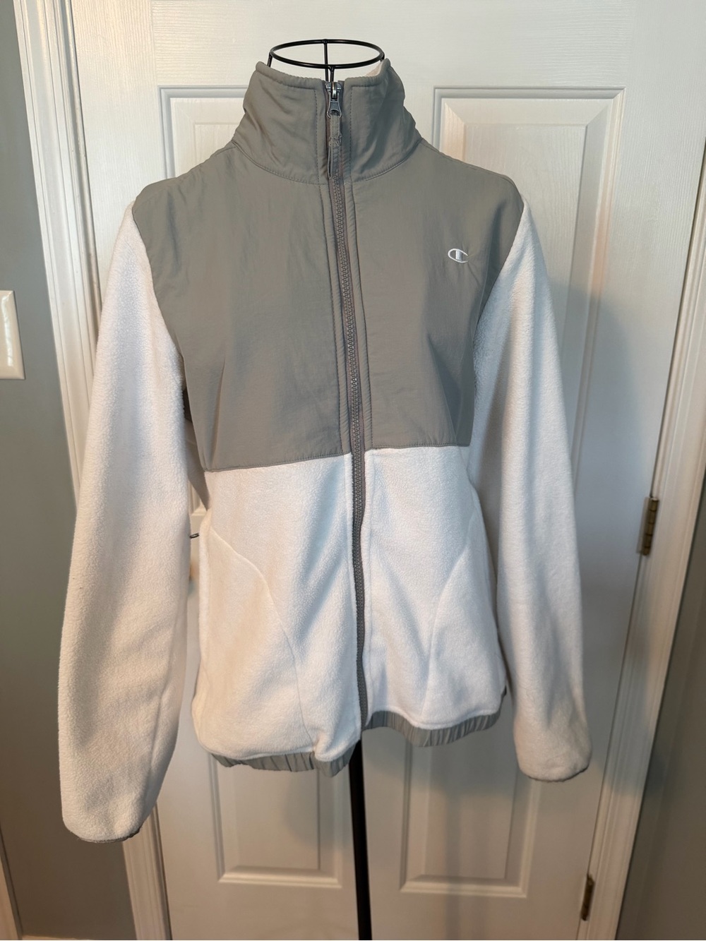 Champion White and Gray Full-Zip Fleece Jacket